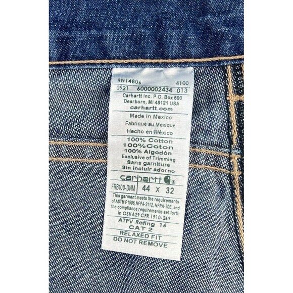 Carhartt Mens Flame Resistant Signature Denim Jean Relaxed Fit 44 X 33 Cat 2 NWT - Picture 9 of 11